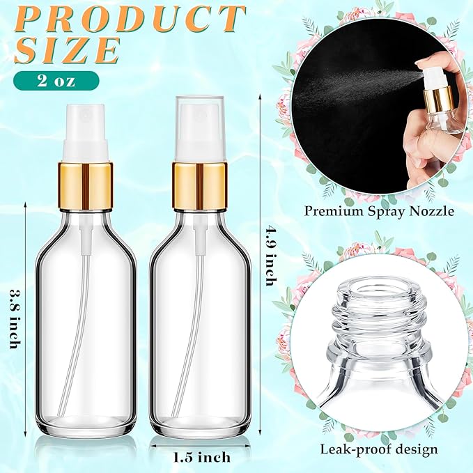 Tessco for you 20 Pcs 2 oz/60 ml Glass Spray Bottles Empty Perfume Atomizer Refillable Clear Decorative Empty Bottles with Fine Mist Sprayer Pump for Face Body Travel(Clear)