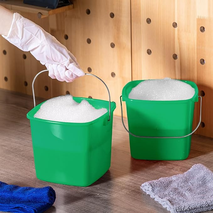 Zhehao 6 Pcs 3 Quart Cleaning Bucket Small Detergent Square Bucket Sanitizing Plastic Pail with Handles Square Cleaning Pail for Home, Offices, School, Commercial Use, Food Service(Dark Green)