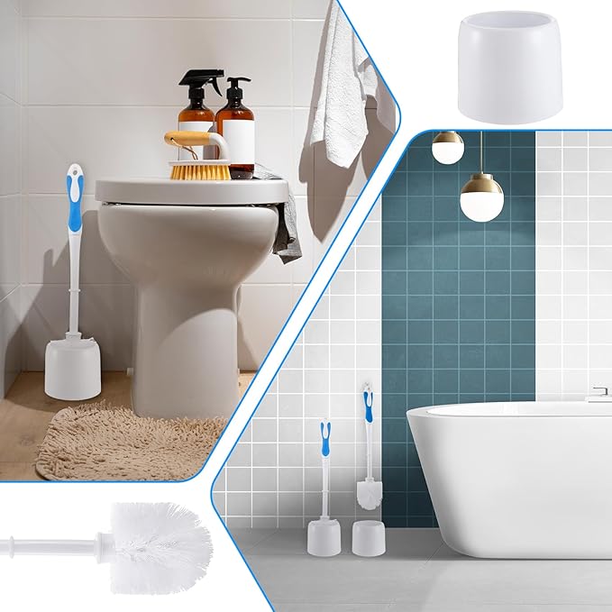 6 Pack Toilet Bowl Brush and Holder Toilet Bowl Scrubber Brush Heavy Duty 15 Inches Toilets Brushes Disposable White Stiff Bristles Cleaners Brushes Deep Cleaning Supplies for Bathroom