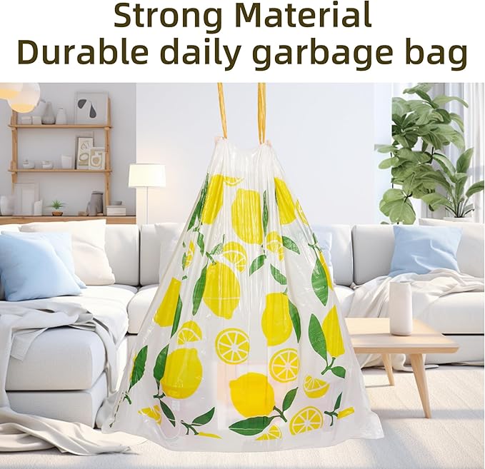 13 Gallon Trash Bags Drawstring, 50 Count Tall Kitchen Trash Bags, Sturdy Large Trash Bags, Lemon Printed Garbage Bags 13 Gallon Tall Kitchen, Tear Resistant Kitchen Garbage Bags for Kitchen