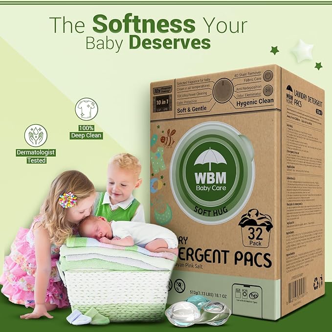 WBM Baby Care Laundry Detergent Pods, 32 Count | Laundry Pods Specially Designed For Clothes | Soft Hug Fragrance With 10x Ultra Power Cleaning