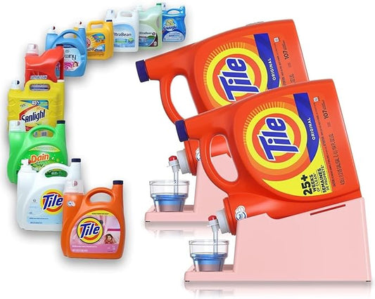 TidyFriend Laundry Detergent Holder Stand Organizer with Drip Tray, 2 Pack Laundry Soap Holder with Non-Slip Rubber Feet for Washing Space Organization, Angled Downward Slope for Easy Pouring (Rose)