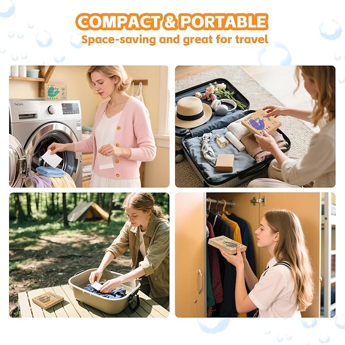 Laundry Detergent Sheets - 4 Scented 128 Loads Travel Laundry Sheets for Dorm,College,Home,Hotel,Apartment,Camping,Ruise,Road Trip,Beach Vacation,Small Space,Family School Travel Essentials