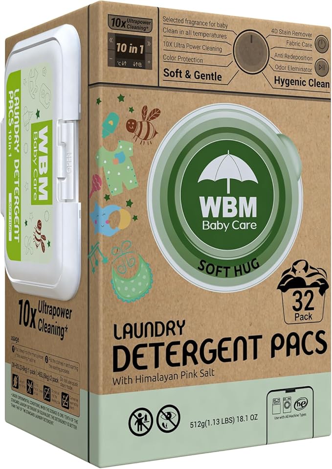 WBM Baby Care Laundry Detergent Pods, 32 Count | Laundry Pods Specially Designed For Clothes | Soft Hug Fragrance With 10x Ultra Power Cleaning