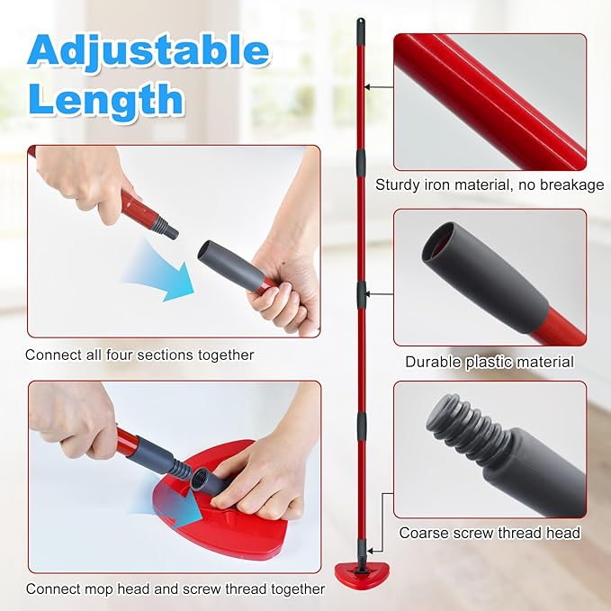 Mop Handle Replacement for Ocedar, 4 Section 30" to 58" Extendable Length Mop Handle for Ocedar Spin Mop Refills and Brooms, Mop Stick for OCedar Floor Cleaning, American Threaded Joint