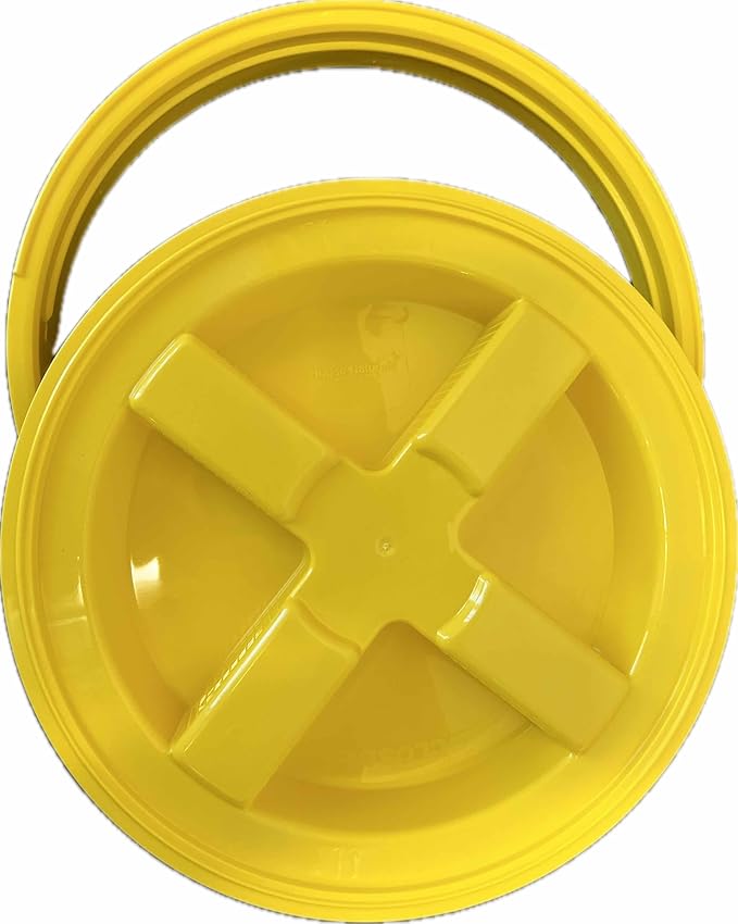 House Naturals 5 Gallon Plastic Yellow Food Grade BPA Free Made in USA Bucket Pail with Air Tight Double Gasket Screw on Lid(Pack of 3) (Yellow and Yellow lids)