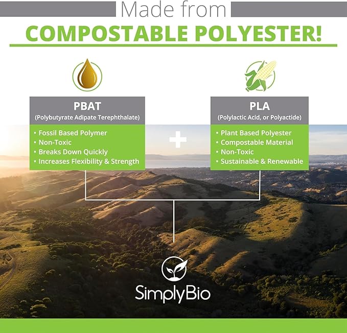 30-33 Gallon Compostable Trash Bags with Flat-Top, Heavy Duty Extra Thick 1.57 Mil, 124.92 Liter, 30 Bags, Large Lawn and Yard Waste Bag, ASTM D6400, US BPI and OK Compost Home Certified