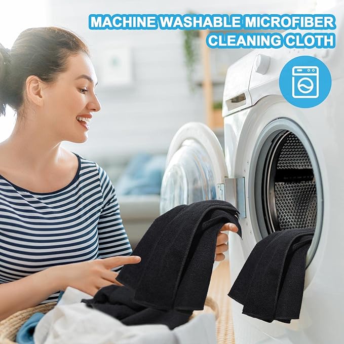 Tenare 100 Pack 12'' x 12'' Microfiber Cleaning Cloths Reusable Cleaning Rags Bulk Microfiber Towels Softer Highly Absorbent Washcloths for House Kitchen Car Window(Black)