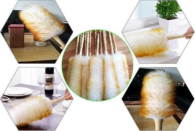 J&A Lambswool Dusters with Solid Wooden Handle, Flexible Head, Anti-Static, Comfortable Grips 17.8 inchs Long Feather Duster for Office, Home and Car etc.