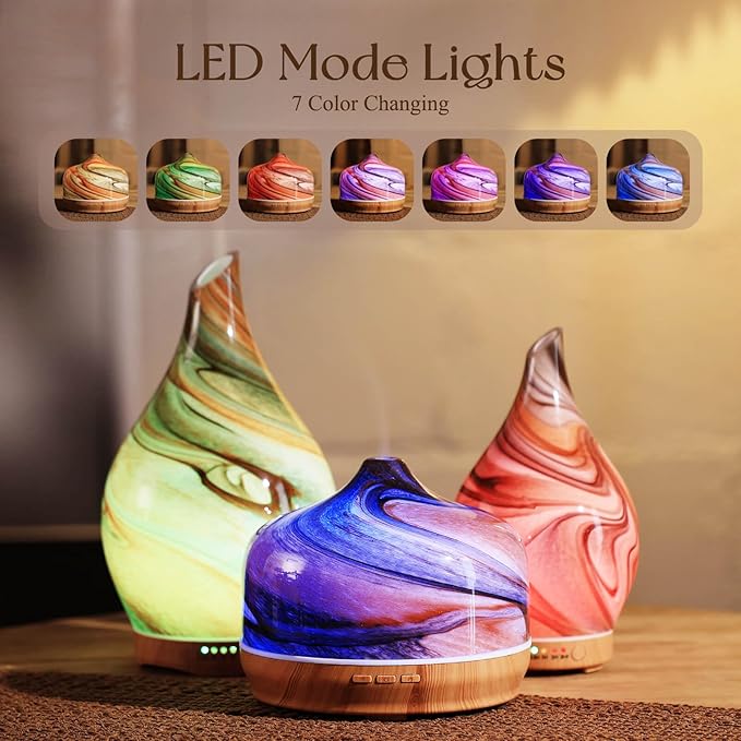 Porseme 500ml Glass Essential Oil Diffuser Aromatherapy Ultrasonic Cool Mist Humidifier 15-21 Running Hours Waterless Auto-Off Air Diffusers for Sleeping,Yoga,Office Working,Spa and Rest (Deep Desert)