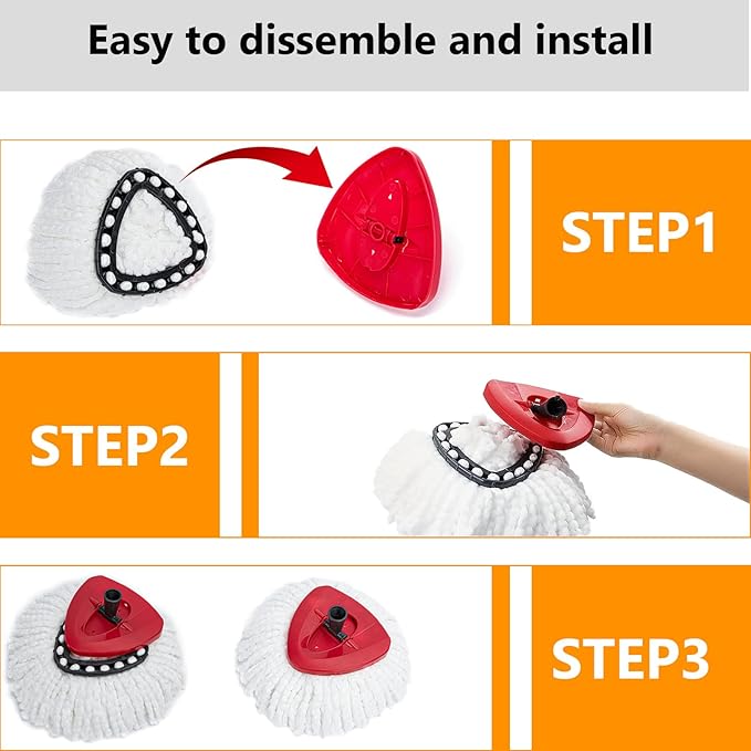 12Pack Spin Mop Replacement Heads for O Cedar, 100% Microfiber Mop Head Replacement Fits Triangle Mop Replace, Easywring 1-Tank System, 360 Degree Spin Refill for Easy House Cleaning Floor Mopping