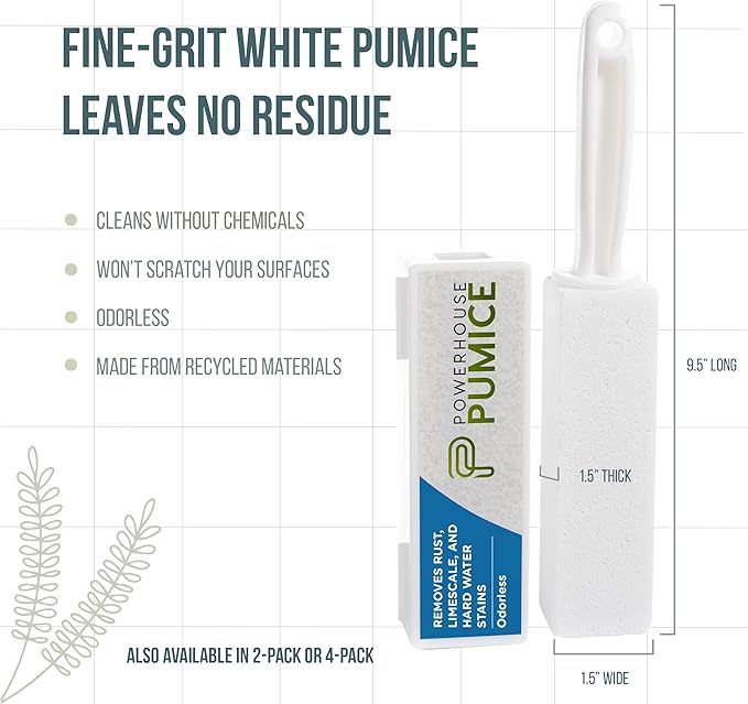 Powerstone Pumice Stone Toilet Bowl Cleaner with Handle (2-pack) - A Solution for Hard Water Stains on Toilets, Grills, Tiles, Grout & Pools