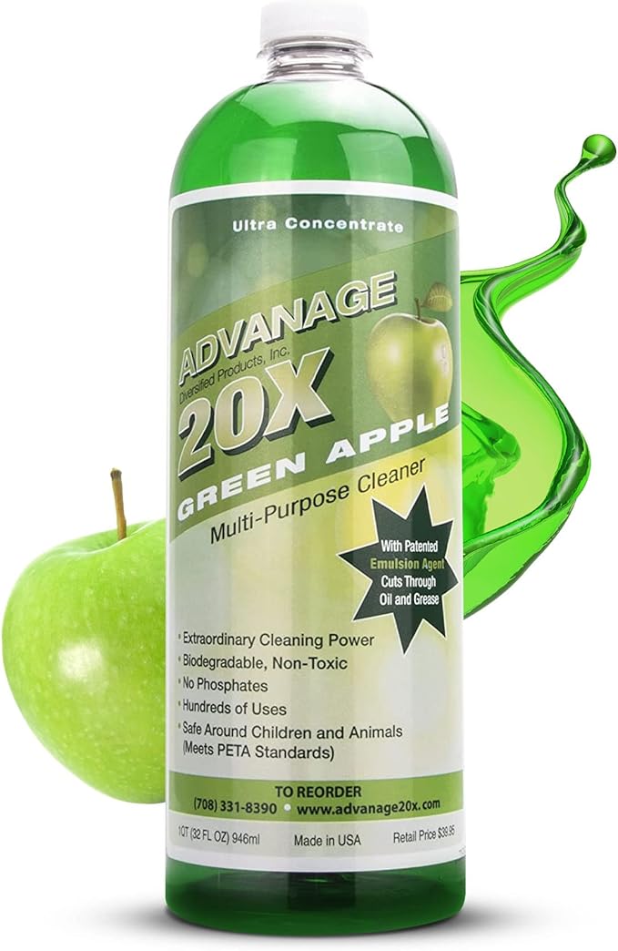 All Purpose Cleaner Concentrate - Advanage 20X The Wonder Cleaner Green Apple for All Surfaces Around Bathroom, Kitchen, Oil and Grease, Multi Purpose Cleaner for Household Cleaning Solution, 32 Fl Oz