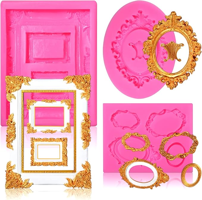 Sakolla Photo Frame Silicone Mold - 3 Pack Picture Fondant Candy Chocolate Molds Cake Decorating, Sugar, Gum Paste, Chocolate, Cookies, Resin, Polymer Clay - Pink