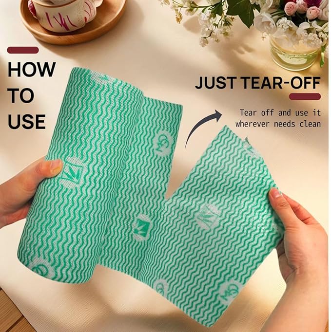 Lazy Cleaning Cloths, Multipurpose Kitchen Towels, Reusable Dish Rags, Dry/Wet Use for Dishware, Countertops, Stove, Camping, RVs, (9.45"*11.81") 55 Tearable Sheets/Roll (Orange)