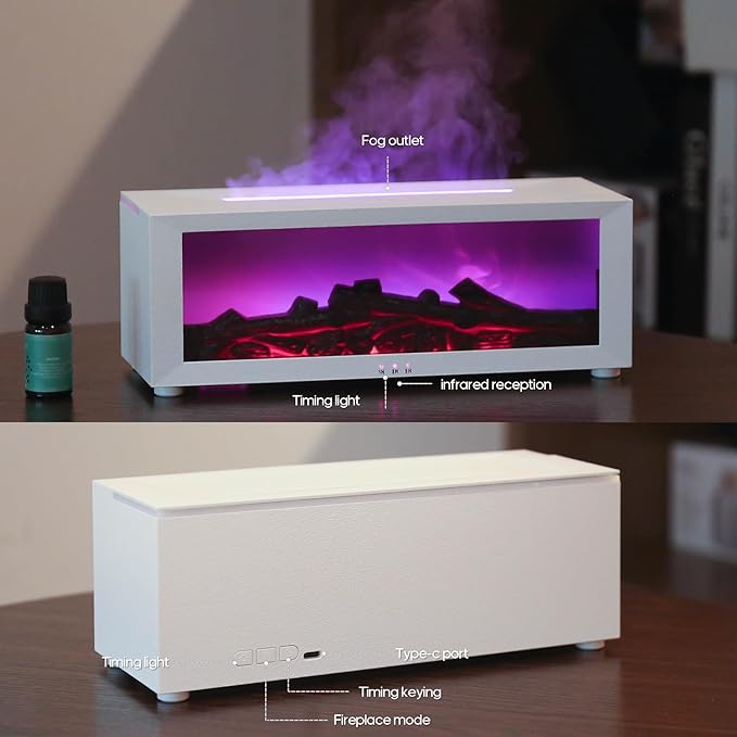 Essential Oil Air Diffuser with Remote Control,Flame Colorful Water Vapor Fireplace Fire Humidifier for Aromatherapy Aroma Machine for Room Bedroom,[Timer and Auto Off Protection]