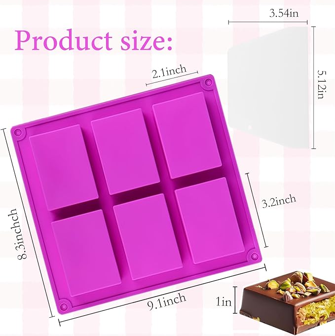 Chocolate Bar Mold 24-Cavity Rice Snacks Treat Molds Silicone Candy Bar Molds, Rectangle Chocolate Molds for Chocolate Brownie Cornbread Pudding Butter Mould (1 Inch Depth)