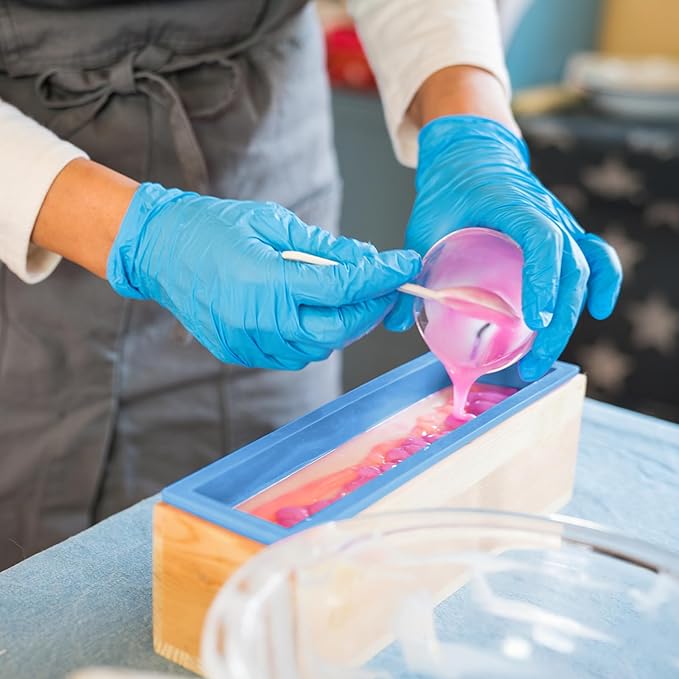 ZOENHOU 7PCS 42oz Soap Molds with Stainless Steel Wavy Slicer and Straight Slicer, Soap Loaf Bar Rectangular Silicone Soap Making Molds Kit with Wood Box DIY Tool Set for Soap Making Supplies