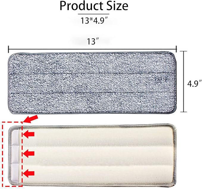 10 Pack 13 * 4.9" Generic Mop Pads Mop Head Refill Washable Wet/Dry Mops Flat Compatible with Most 11-13" Hook and Loop (Velcro) Flat Mops.System Floor Care System (10 Pack 13 * 4.9")