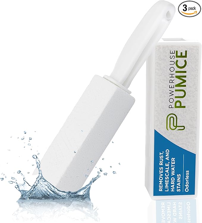 Powerstone Pumice Stone Toilet Bowl Cleaner with Handle (1-pack) - A Solution for Hard Water Stains on Toilets, Grills, Tiles, Grout & Pools