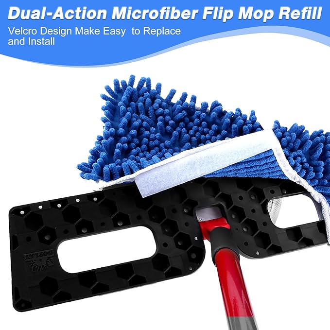 Mop Refills Compatible with O-Cedar Dual-Action Flip Mop,Microfiber & Chenille Double-Sided Mop Head,Resuable Replacement Mop Heads for All Surface Cleaning,Pack of 4