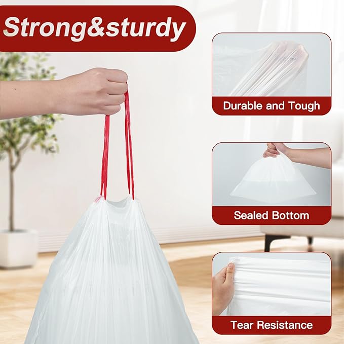 O2frepak 13 Gallon Drawstring Tall Kitchen Trash Bags,Clean Fresh Scent and Heavy Duty Garbage Bags(100 Count,60x70cm)