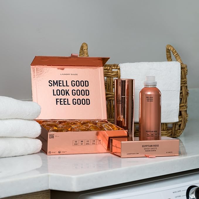 Laundry Sauce - Signature Bundle Egyptian Rose, Scented Laundry Detergent Pods & Scent Booster, Fabric Softener, Dryer Sheets, Fabric Protection, Essential Oils, Long Lasting Luxury Fragrance