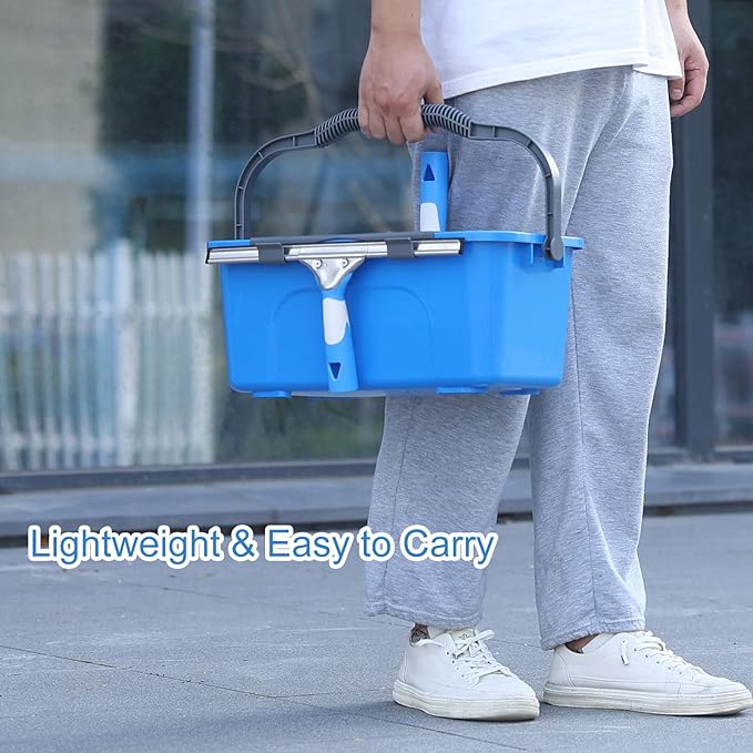 Professional Window Cleaning Kit, Include Compact Cleaning Bucket 3 Gallon, Silicone Squeegee, Microfiber Scrubber, Cloth, All-in-one Window Cleaning Supplies, Commercial & Household Use