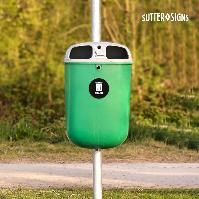 Sutter Signs 3pk Trash Stickers | 4" Weatherproof Waste Management Label Sign Decals for Outside Waste, Garbage Cans, and Trash Bins