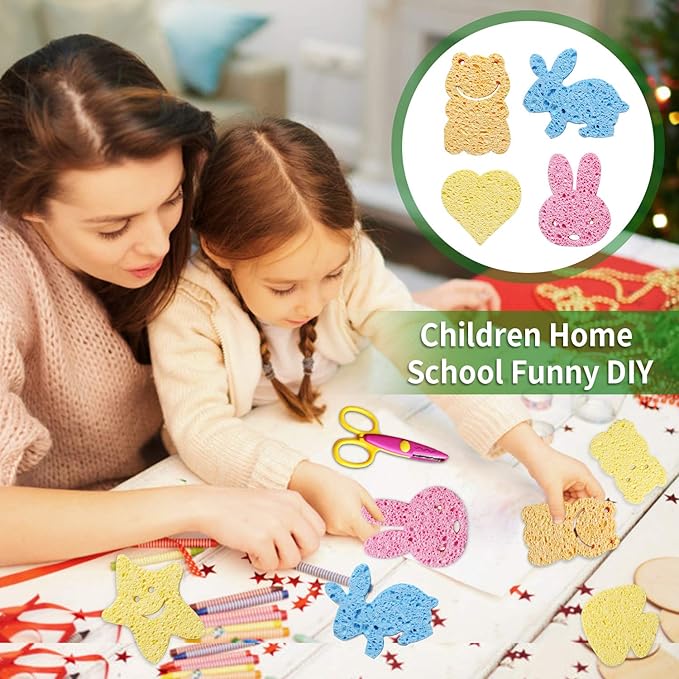 Compressed Cellulose Kitchen Sponges 12Pack，Non-Scratch Biodegradable Natural Colorful Sponge Scrub for Dishes Cleaning,Funny DIY Sponge for Kids