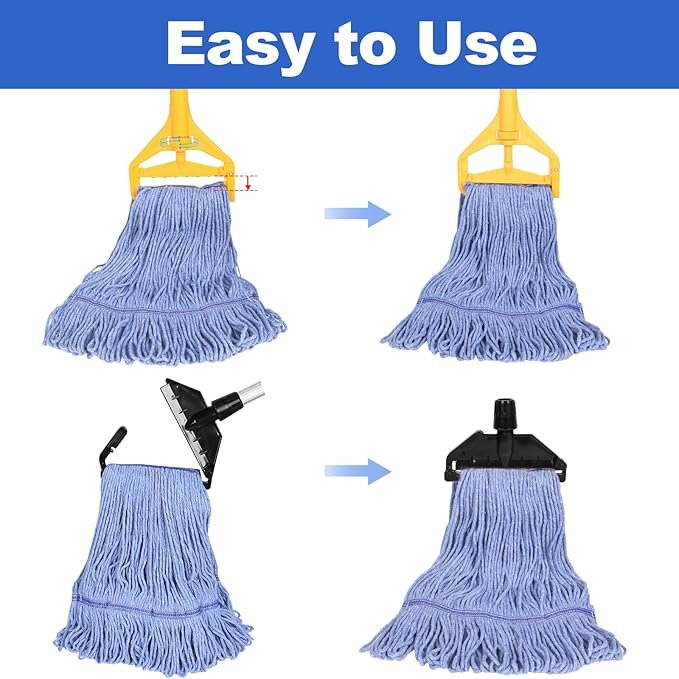 4 Pack Mop Head Heavy Duty Commercial Replacement, Wet Industrial Blue Cotton Looped End String Head Refill for General and Floor Cleaning Mop Replacement