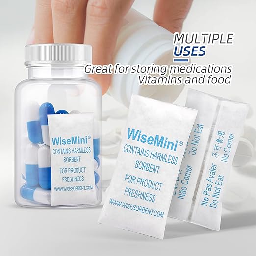 0.5 Gram 1500 Pack Silica Gel Packs, Dessicant Packets, Moisture Absorbers for Food Storage, Food Grade Desiccant Dehumidifiers, WiseMini