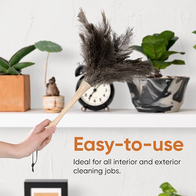 Superio Ostrich Feather Duster Fluffy Dust Remover, with Wooden Handle Reusable for Cleaning Homes, Ceilings, and Furniture (3 Pack) (3 Pack)