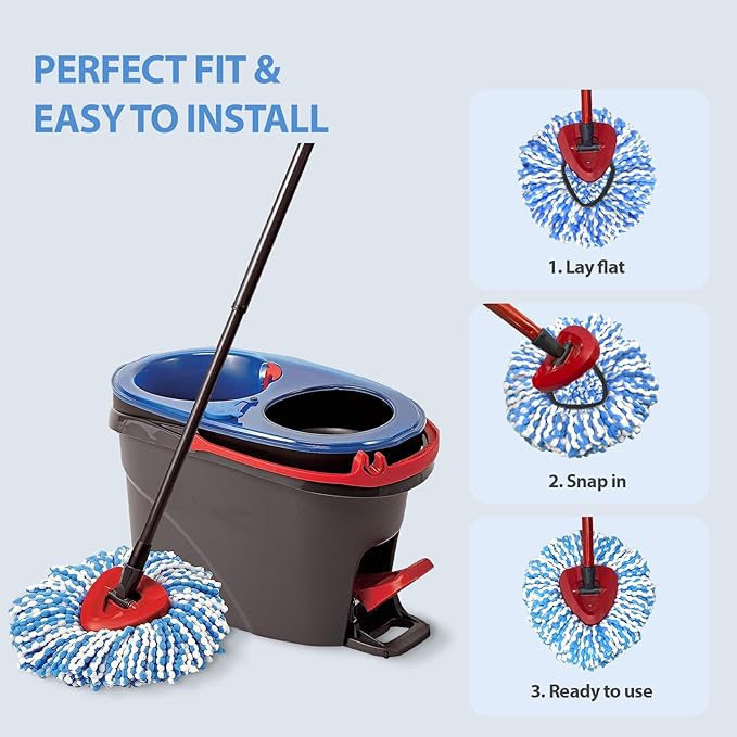 Mop Head Replacement, Microfiber Mop Refills Include 3 Cedar Spin Mop Replace Heads, 1 Extra Mop Replacement Base