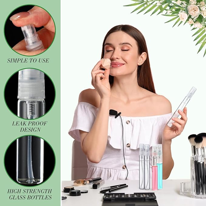 Tanlade 300 Pcs 10ml Mini Spray Bottles Clear Glass Perfume Atomizer Sprayer Bottles Portable Perfume Travel Refillable Bottle for Travel Pocket Dispenser Container