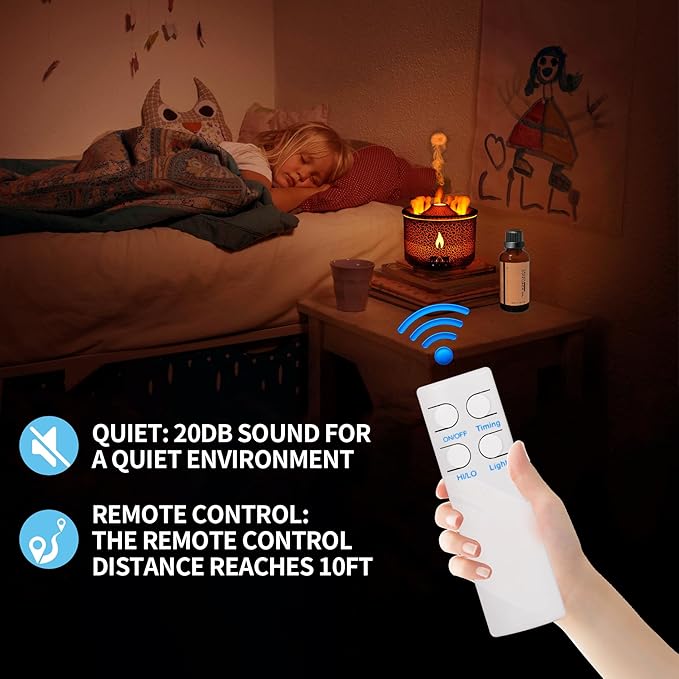 BOHOFAM Aroma Essential Oil Diffuser 360 ML,Volcano and Flame Diffuser/Humidifier,give1.76 oz Hotel Collection Essential Oils,Blue/red Light Selection,Diffusers for Home,Large Room(Black Cracks)