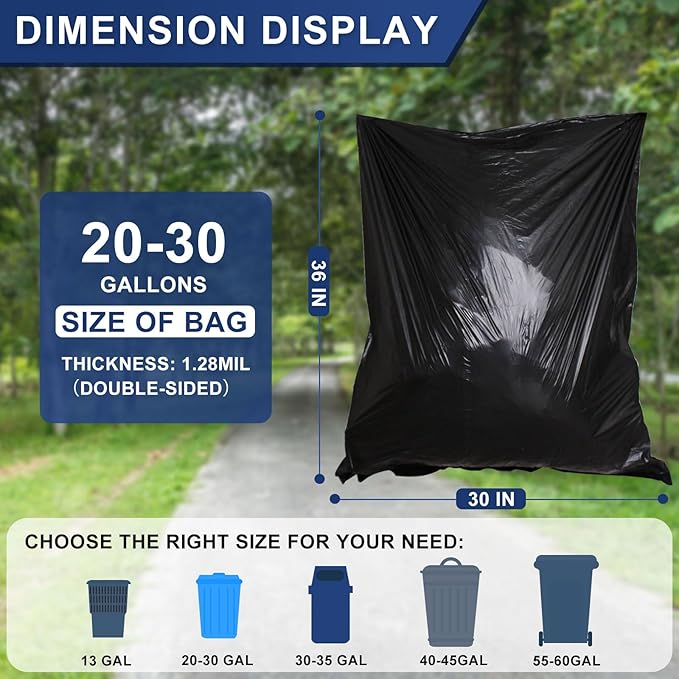 20-30 Gallon Trash Bags Black - 1.28 Mil Thick,30" x 35" Large Garbage Bags 100 Count，20+ Gallon Heavy Duty Trash Can Liners Unscented for Kitchen Home Office Commercial Outdoor