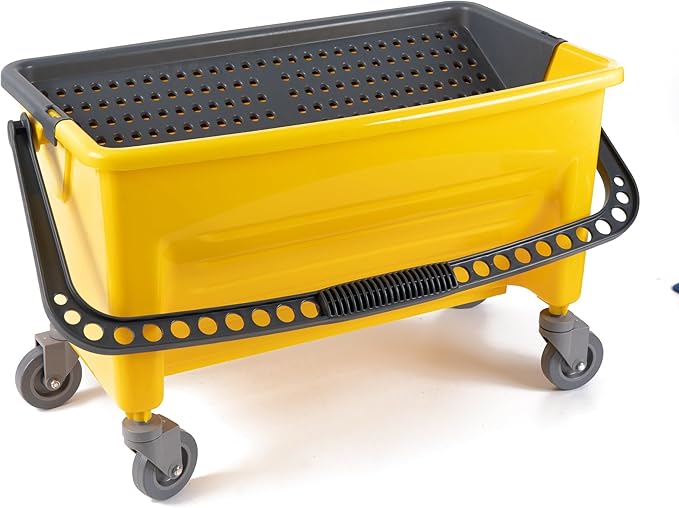Matthew Cleaning Microfiber Finish Bucket with Sieve,Press Wring Mop Bucket for Microfiber Flat Mops, Mop Bucket with Non-Marking Casters Wheels,44" Yellow