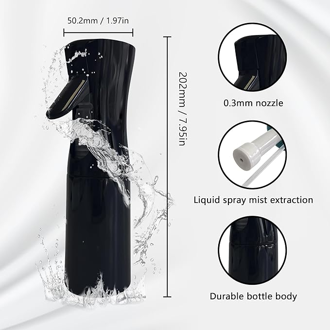 Spray Bottle for Hair Continuous Ultra Fine Mist (200ml) 360° Multi Spray Bottle for Plants, Cleaning, Skin Care Leakproof & Durable 2 Pack