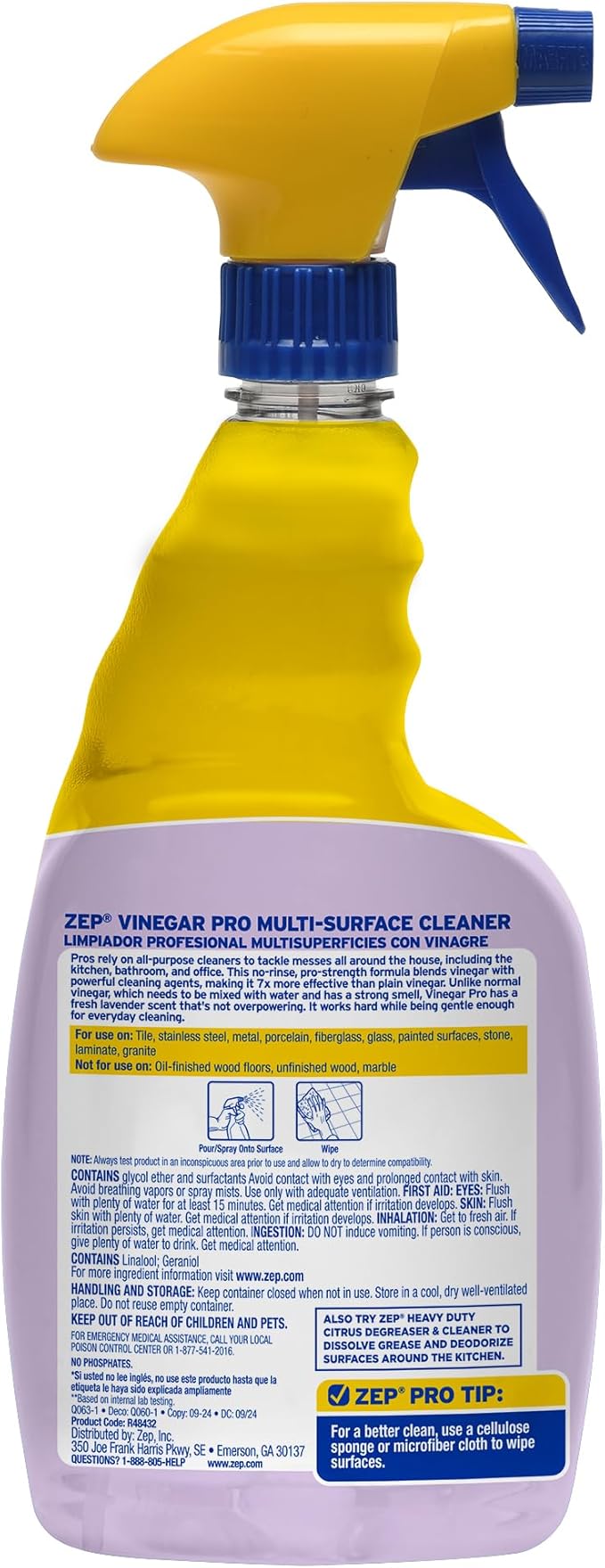 Zep All-Purpose Cleaner with Vinegar Added - 32 Ounces (Case of 4) R48432 - Industrial Grade Cleaner