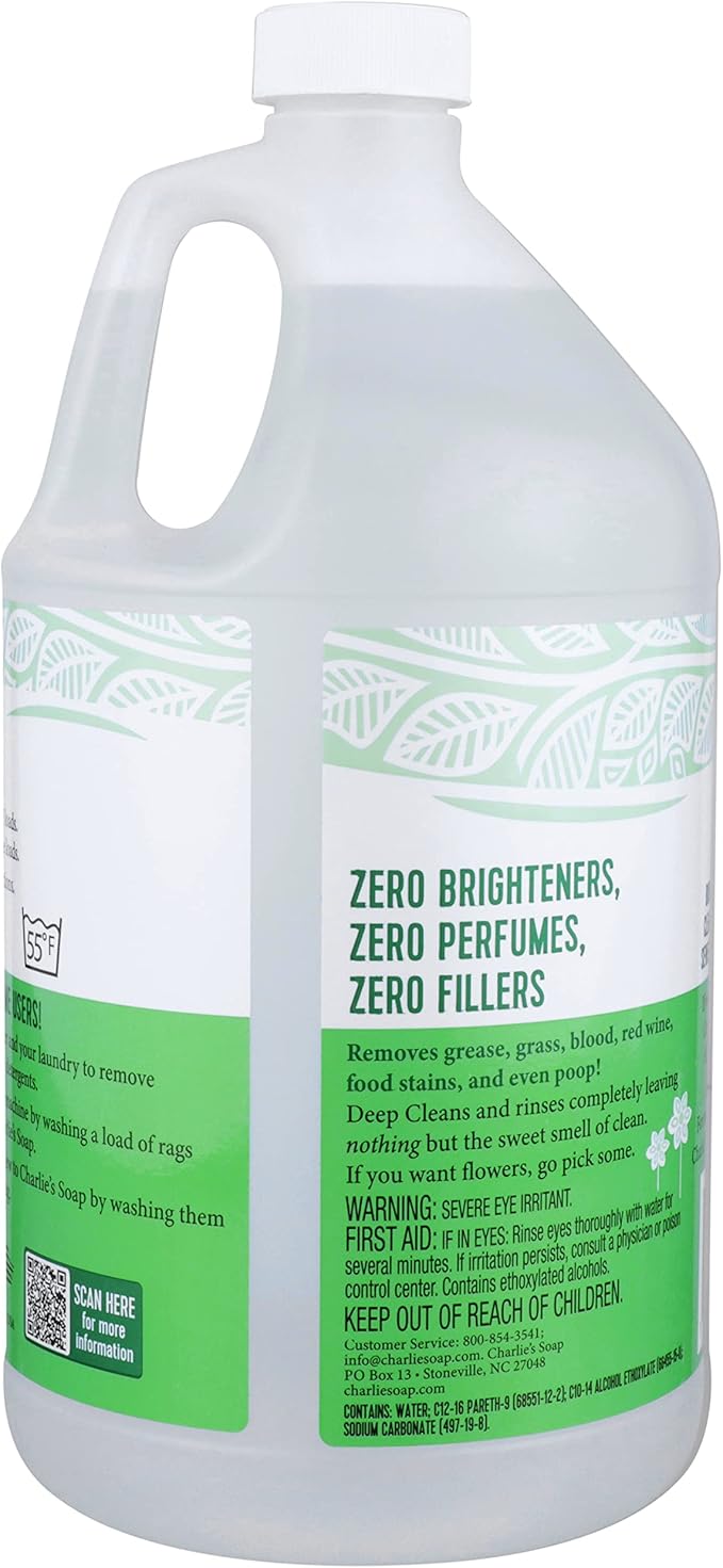 Charlie’s Soap Laundry Liquid (160 Loads, 1 Pack) Natural Deep Cleaning Hypoallergenic Laundry Detergent – Eco-Friendly, Safe and Effective