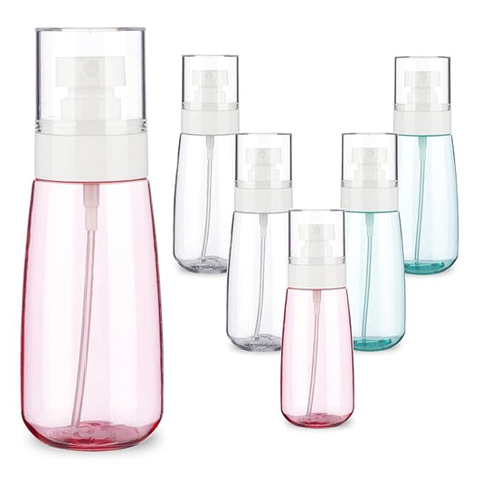 6 Pack 3.4oz/100ml Small Spray Bottle, Empty Plastic Mini Spray Bottles, Fine Mist Travel Spray Bottle for Hair and Face, with 9pcs Labels