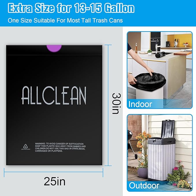Trash Bags 15 Gallon Tall Kitchen Drawstring Garbage Bags,Fit 13-15 Gal Bins,Extra Strong&Leak-Proof,Unscented&Recyclable Trash Can Liners for Home Office Industrial Bathroom Garden Lawn(Black)