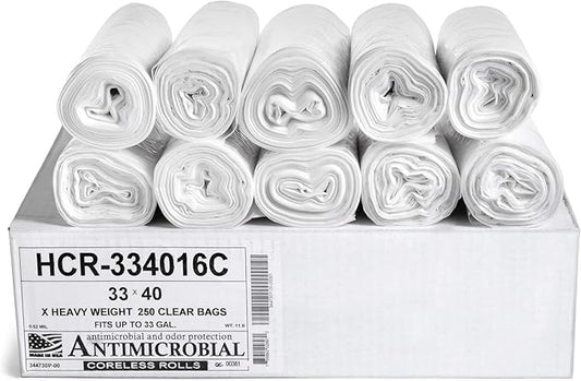 Aluf Plastics High Density Trash Bags, 33 Gallon, 250 Count, 16 Micron (eq), 33" x 40", Clear, for Bathroom, Office, Industrial, Commercial, Janitorial, Municipal, Recycling