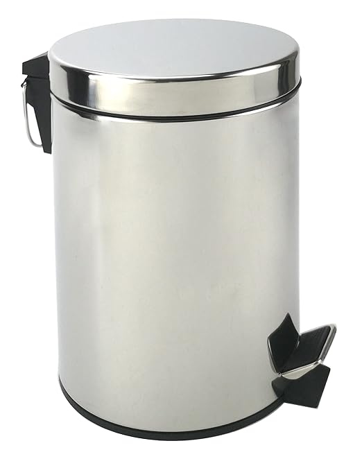 Stainless Steel Small Trash Can with Lid & Step Pedal - 5 Liters/1.3 Gallon Soft Close Waste Basket with Removeable Inner Bucket - Garbage Can for Bathroom, Bedroom, Kitchen & Office (Chrome)