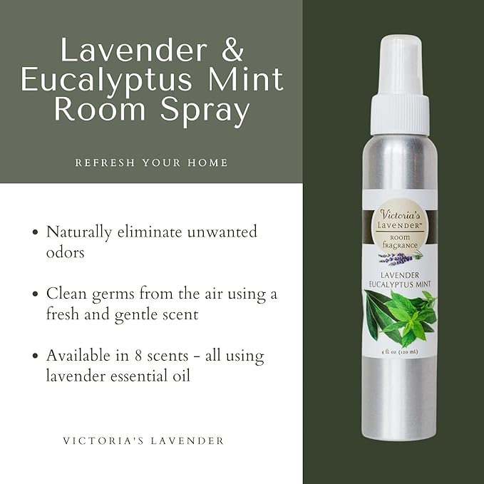 Victoria's Lavender & Eucalyptus Room Spray, Made in the USA, Air Freshener & Odor Eliminator, Essential Oil Concentrated, Luxury Home Atmosphere Spray, 4 oz