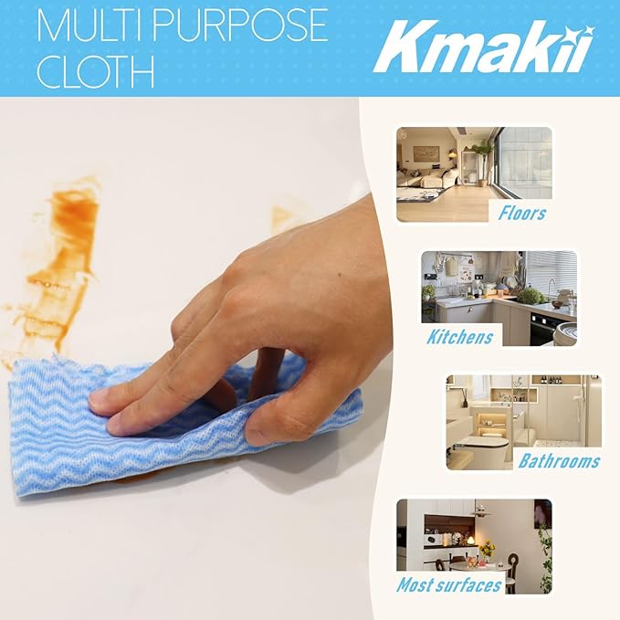 KMAKII Handi Wipe Reusable Cloths - Multi-Purpose Cleaning Cloths and Towels, Absorbent, Quick-Dry, Durable Wipes for Kitchen and Home, Blue, 11.8 x 21 inches, Pack of 40