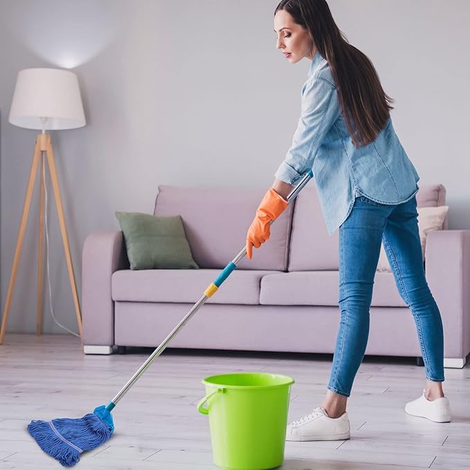 16 Pcs Commercial Mop Head Replacements 27.6 Inch Blue Looped End Heavy Duty Mop Heads Cotton String Industrial Cleaning Washable Mophead Refills for Commercial Industrial Home Cleaning