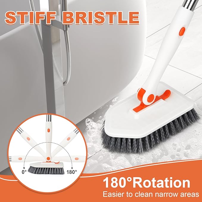 Long Handled Scrub Brush for Shower，3-in-1 Cleaning Brushes with 3 Different Function Cleaning Heads Brush for Shower Cleaning Bathroom Kitchen Walls Tub Tile