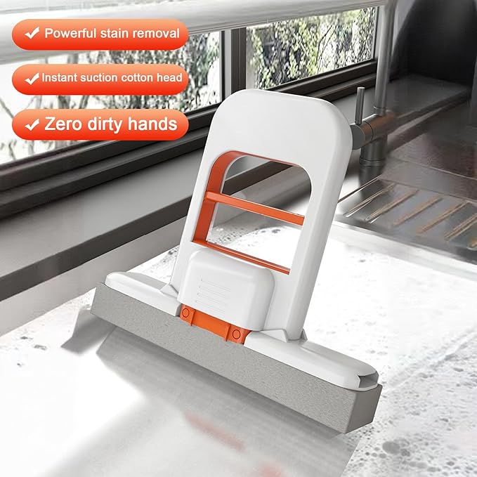 Portable Mini Foldable Desktop Mop – Versatile Wet & Dry Cleaning Sponge Mop for Home & Car – Ideal for Bathroom, Kitchen, Glass, Living Room & More (Orange + Sponge*3)